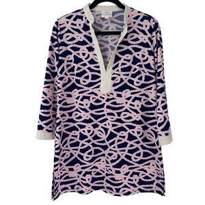 Julie Brown NYC Swimcover Navy Blue Pink White Nautical Rope Women's Size Small